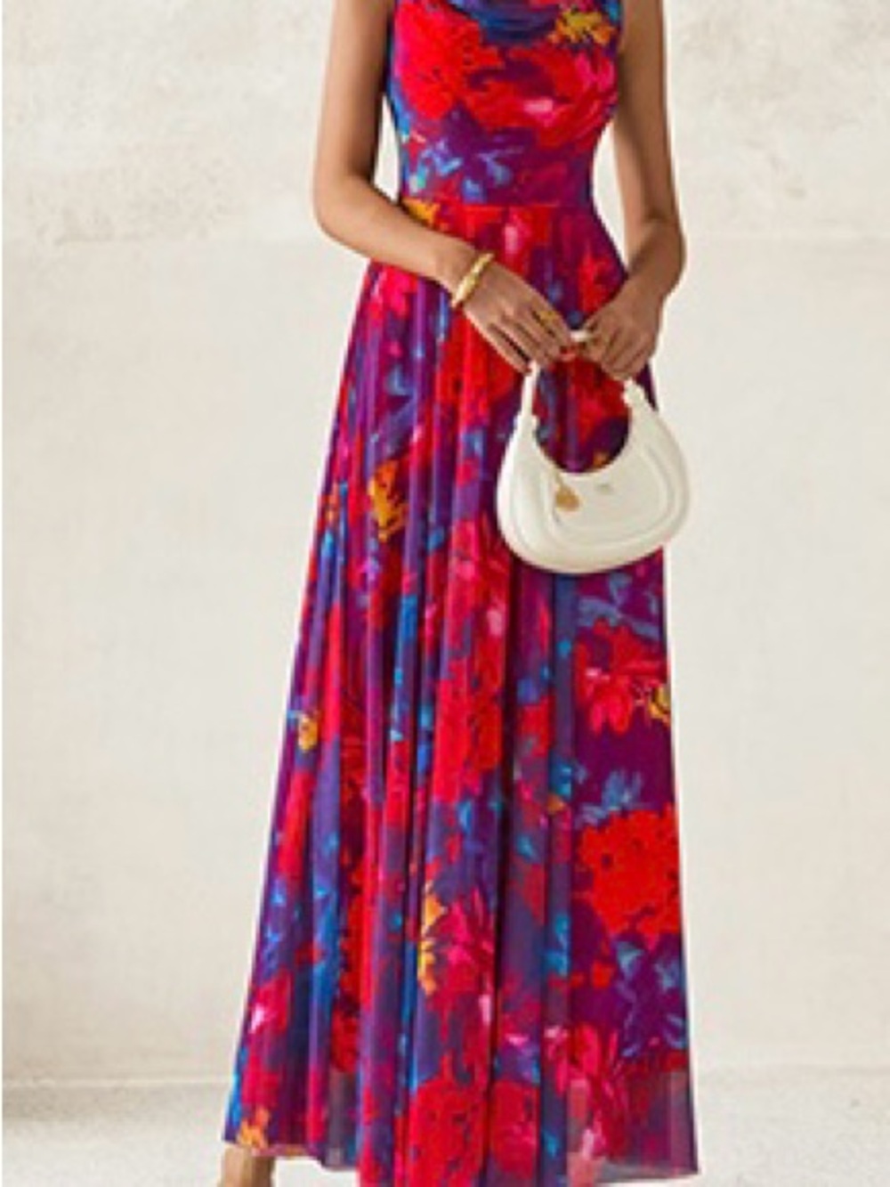 Sleeveless Floral Maxi Dress in Red and Purple